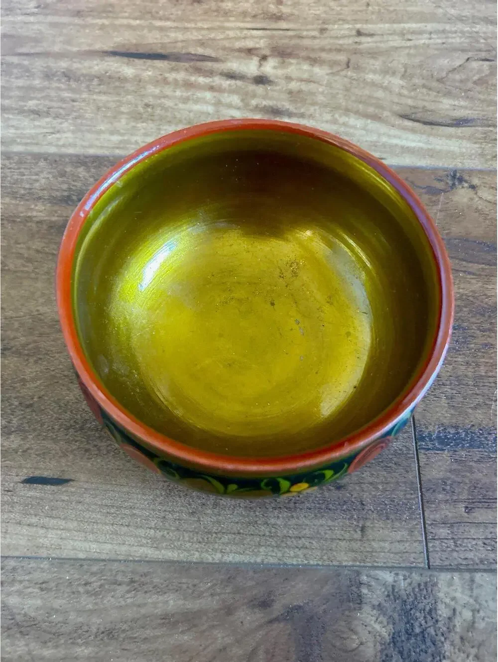 RUSSIAN SOVIET USSR LACQUER BOWL - FLORAL - GOLD, BLACK, RED